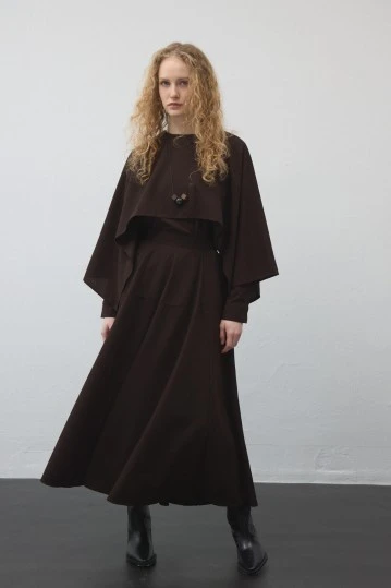 Dark Brown Flared Circle Skirt - KUAD