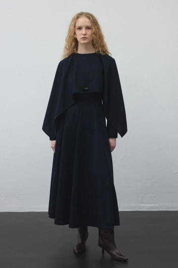 Navy Blue Flared Circle Skirt - KUAD