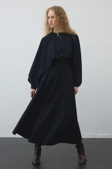 Navy Blue Flared Circle Skirt - KUAD (1)