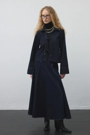 Front Tie-Up Denim Jacket - KUAD (1)