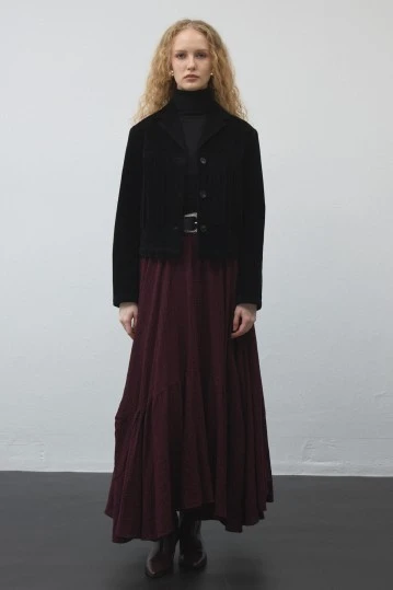 Black Fringed Suede Jacket - KUAD