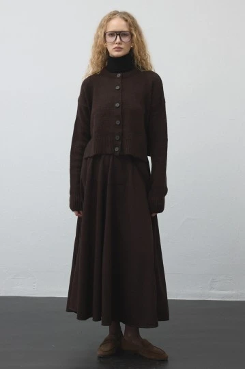 Acı Kahve Düğmeli Triko Hırka - KUAD