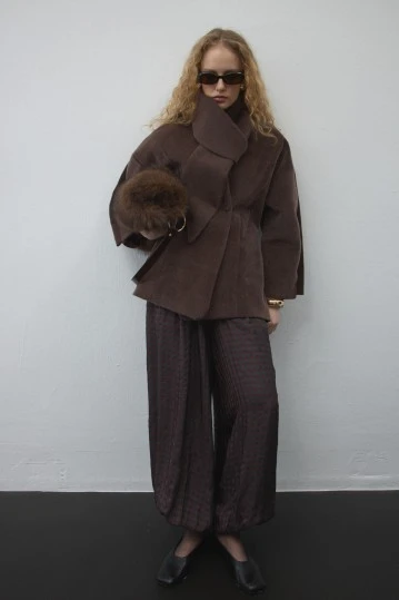 Acı Kahve Belden Oturmalı Seyyar Atkılı Ceket - KUAD