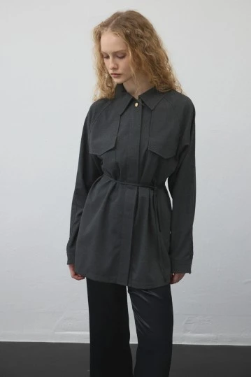 Antrasit Dökümlü Oversize Gömlek - KUAD