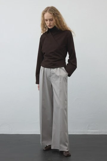 Stone Pleated Palazzo Trousers - KUAD (1)