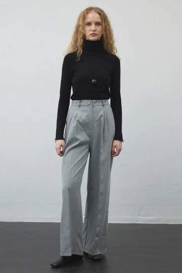 Gri Pilili Palazzo Pantolon - 