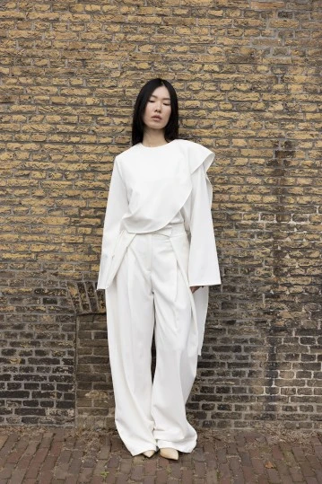 Ecru Pleated Wide-Leg Trousers - KUAD