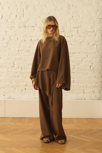 Dark Brown Batwing Sleeve Blouse - KUAD (1)
