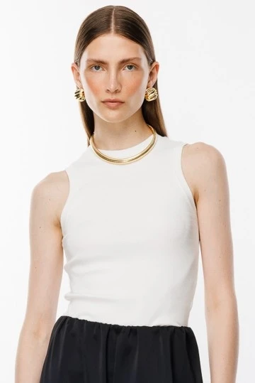 Ekru Fitilli Sıfır Kol Pamuklu Body - KUAD