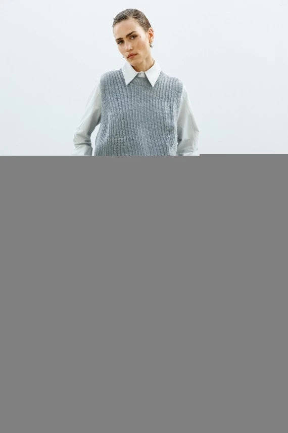 Gri Yüksek Yaka Oversize Süveter - 2
