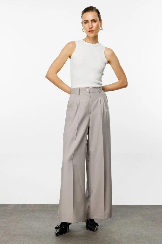 Stone Pleated Palazzo Trousers - 1