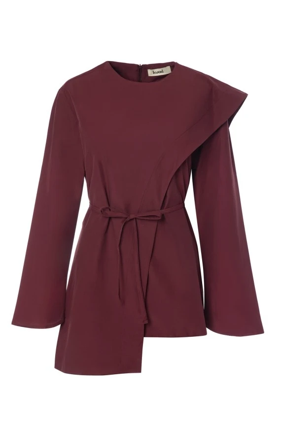 Burgundy Scarf Detailed Poplin Blouse - 9