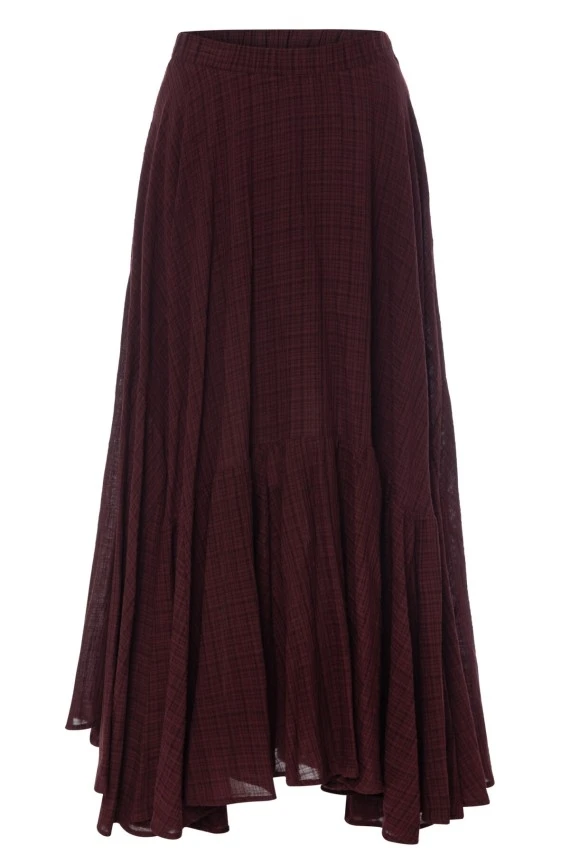 Bordo Büzgülü Maxi Etek - 8