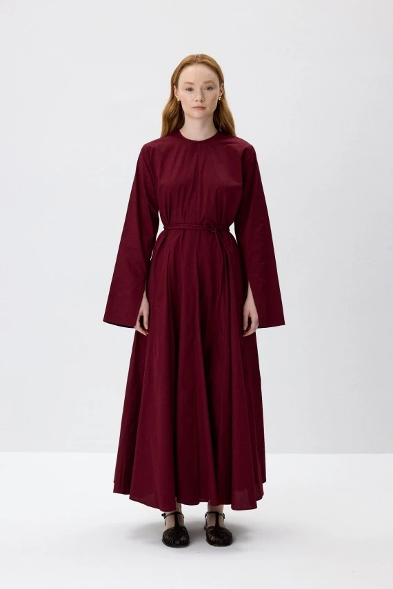 Bordo Kloş Etekli Elbise - 1
