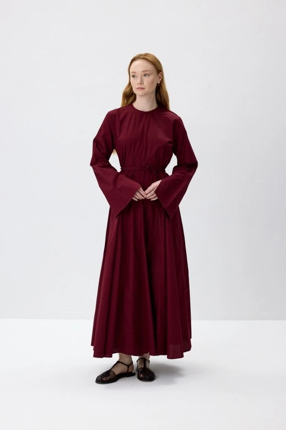 Bordo Kloş Etekli Elbise - 2