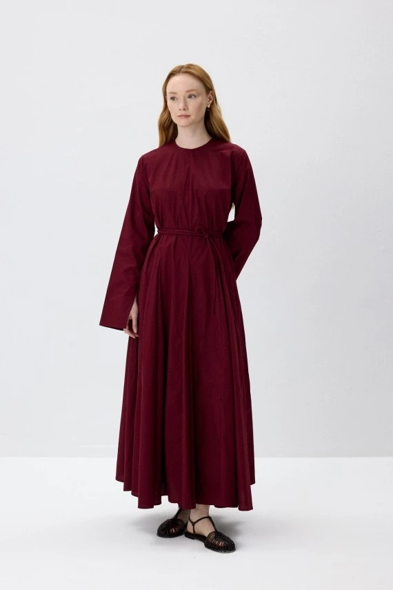 Bordo Kloş Etekli Elbise - 4