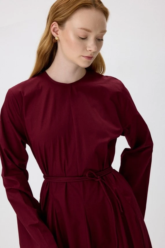Bordo Kloş Etekli Elbise - 5