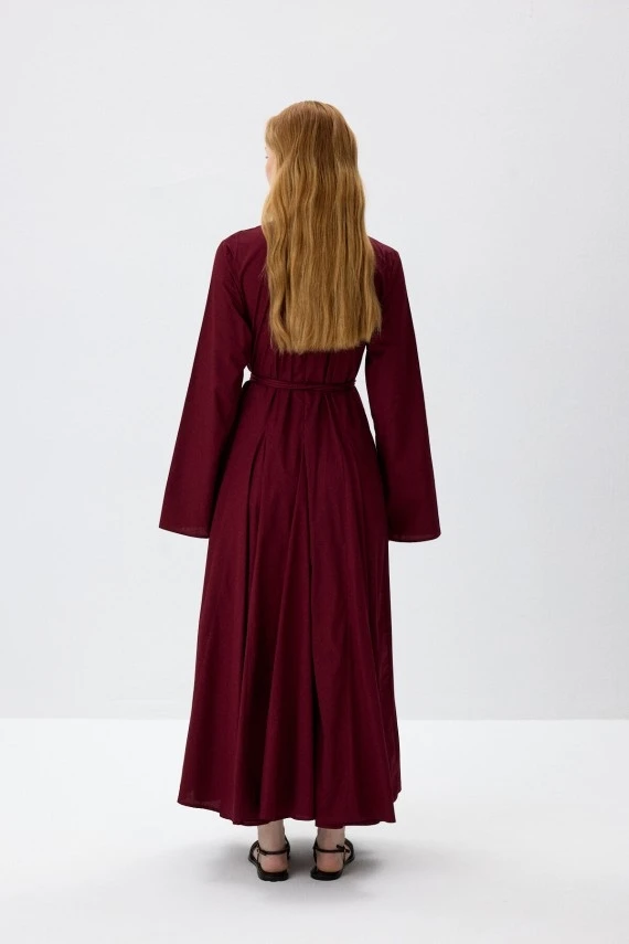 Bordo Kloş Etekli Elbise - 8