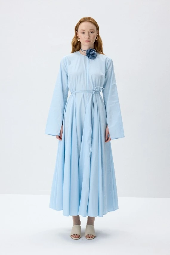 Soft Blue Fit-and-Flare Dress - 2
