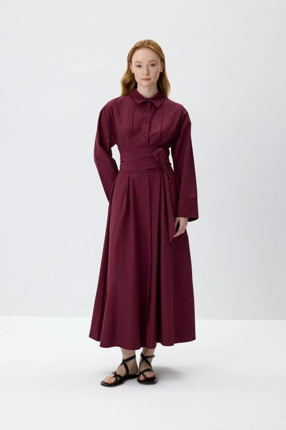 Burgundy Belted Shirt Dress - 2