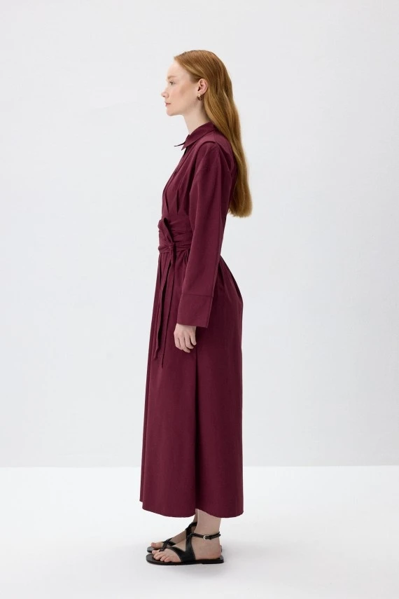Burgundy Belted Shirt Dress - 7