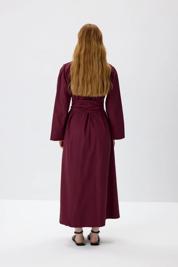 Burgundy Belted Shirt Dress - 9