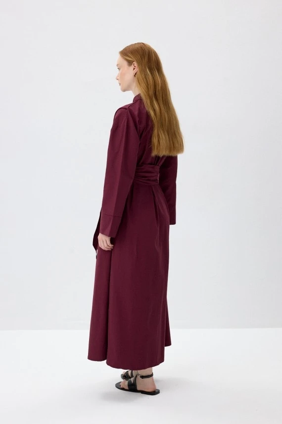 Burgundy Belted Shirt Dress - 8