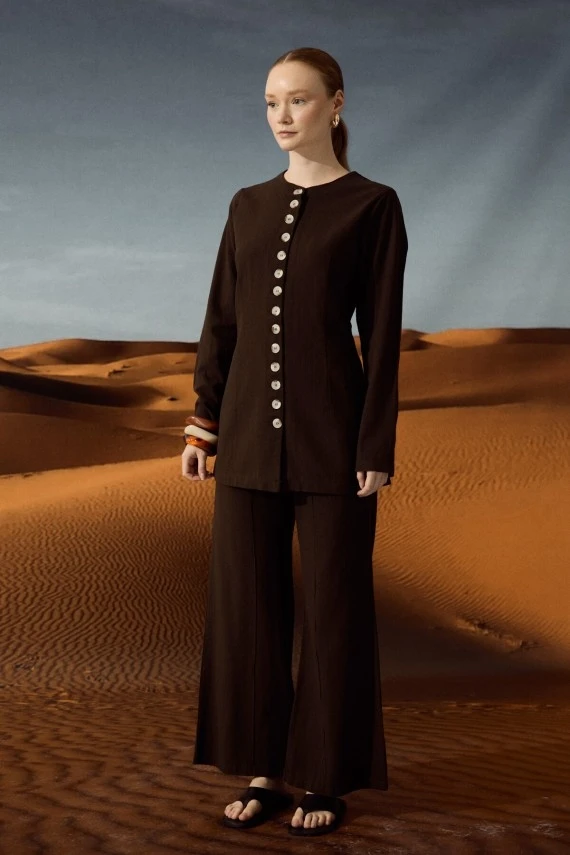 Dark Brown Natural Shirt with Adjustable Waist - 3