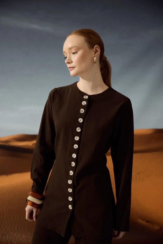 Dark Brown Natural Shirt with Adjustable Waist - 4