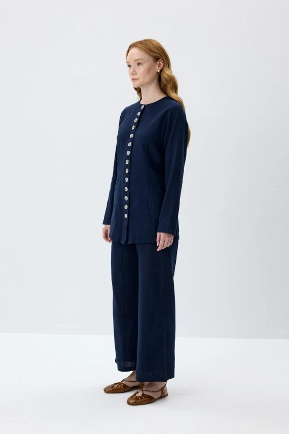 Navy Blue Natural Shirt with Adjustable Waist - 5