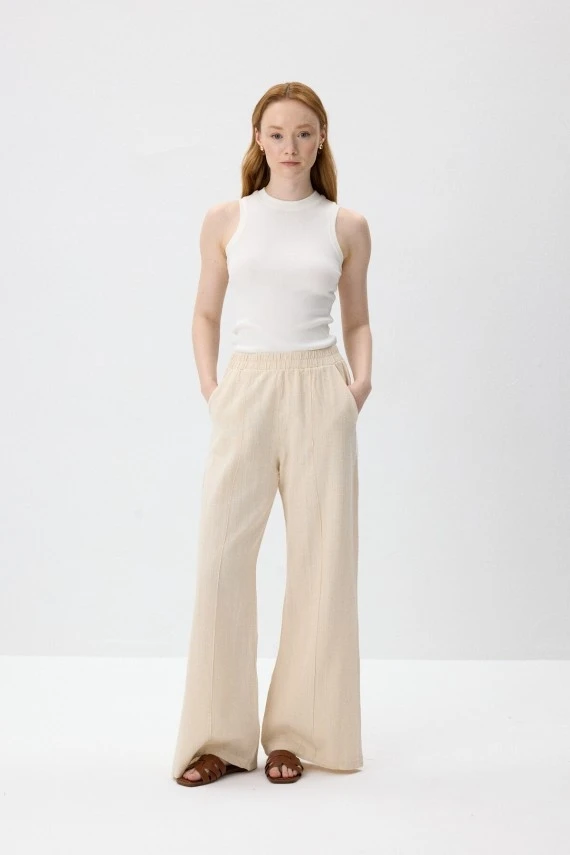 Natural Textured Pintuck Trousers - 3