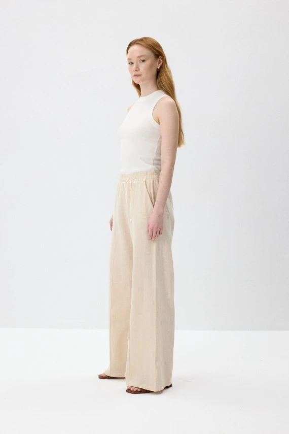Natural Textured Pintuck Trousers - 4