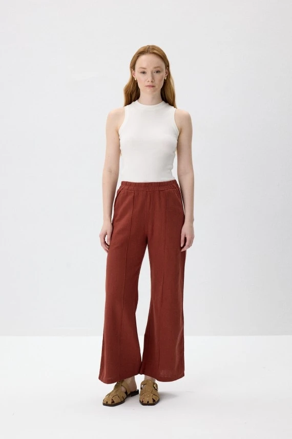 Terracota Natural Textured Pintuck Trousers - 1