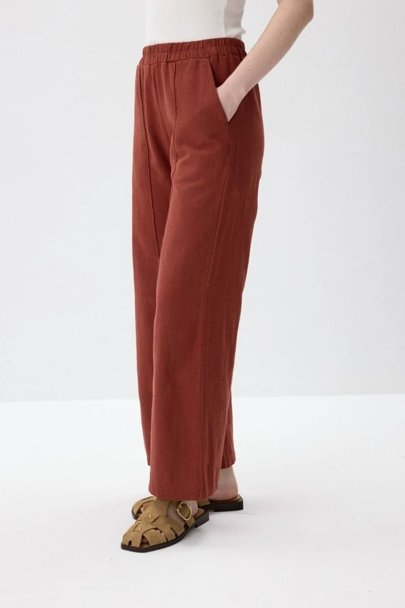 Terracota Natural Textured Pintuck Trousers - 3