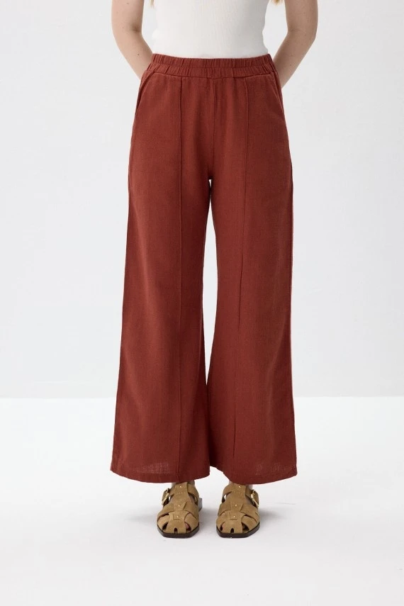 Terracota Natural Textured Pintuck Trousers - 5