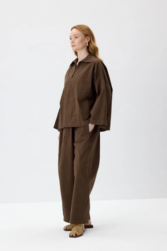 Kahve Oversize Rahat Kesim Pantolonlu Takım - 3