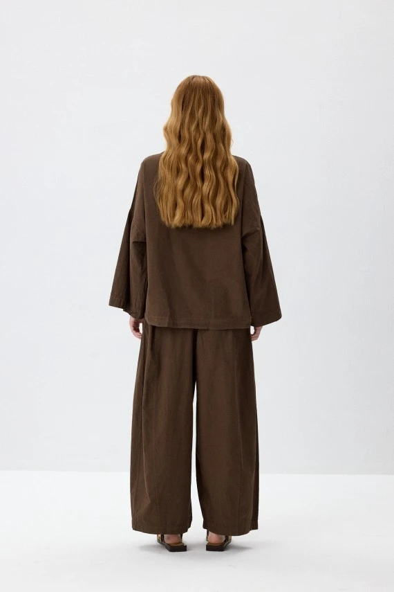Kahve Oversize Rahat Kesim Pantolonlu Takım - 8