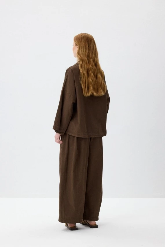 Kahve Oversize Rahat Kesim Pantolonlu Takım - 7