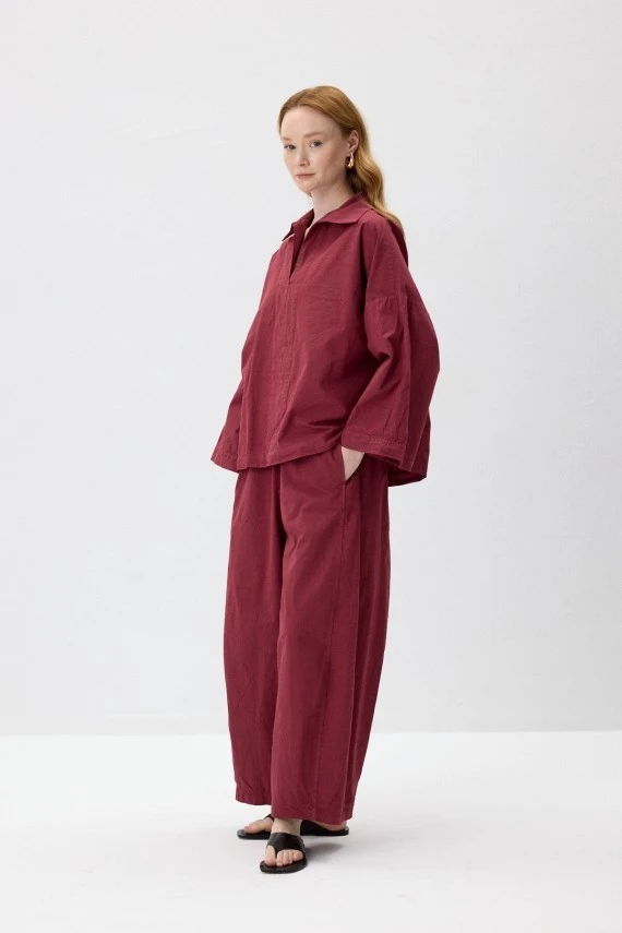 Vişne Oversize Rahat Kesim Pantolonlu Takım - 3