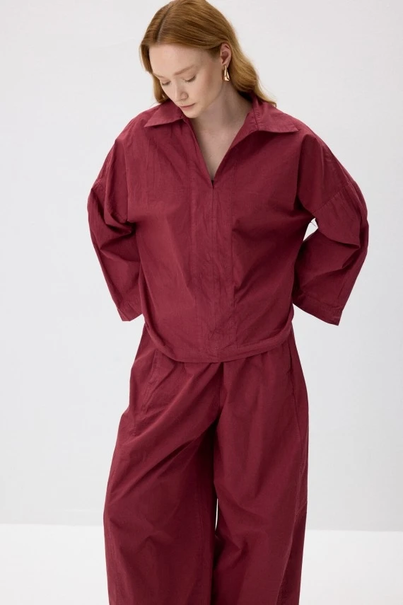 Vişne Oversize Rahat Kesim Pantolonlu Takım - 2