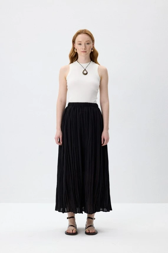 Black Crushed Voile Skirt - 1