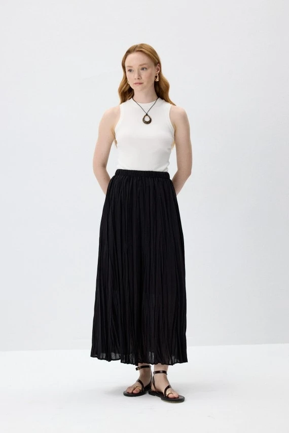 Black Crushed Voile Skirt - 2