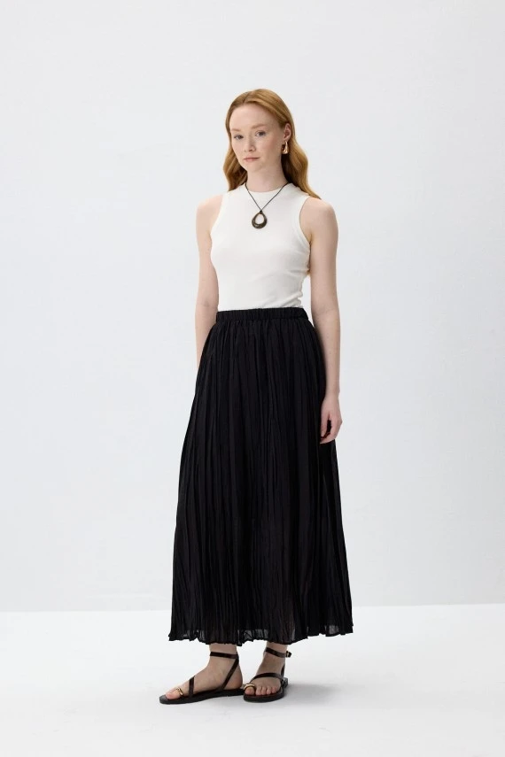 Black Crushed Voile Skirt - 3