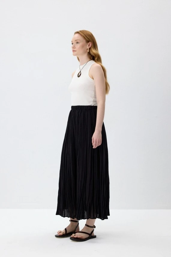 Black Crushed Voile Skirt - 4