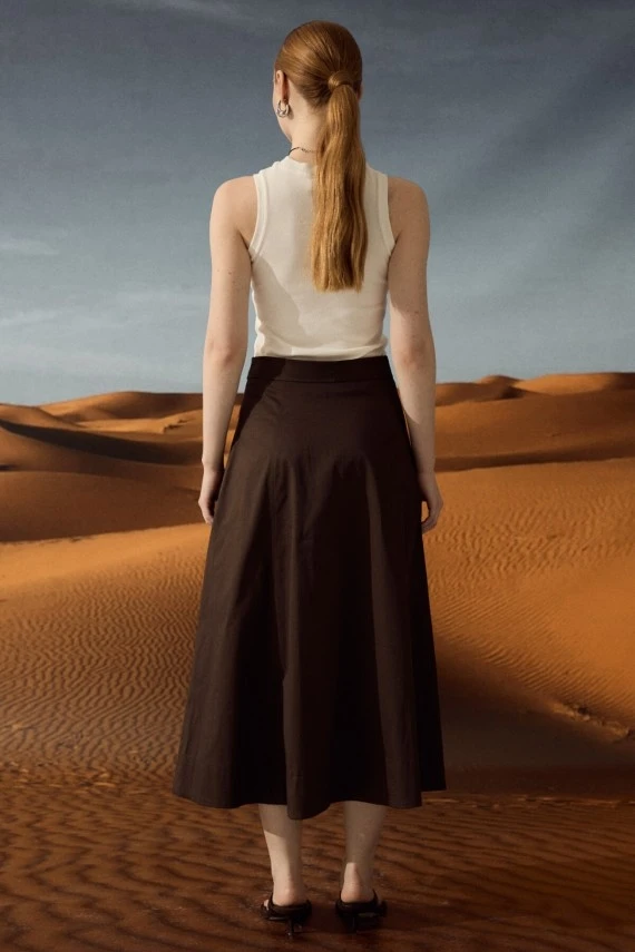 Acı Kahve Pileli Gabardin Etek - 6