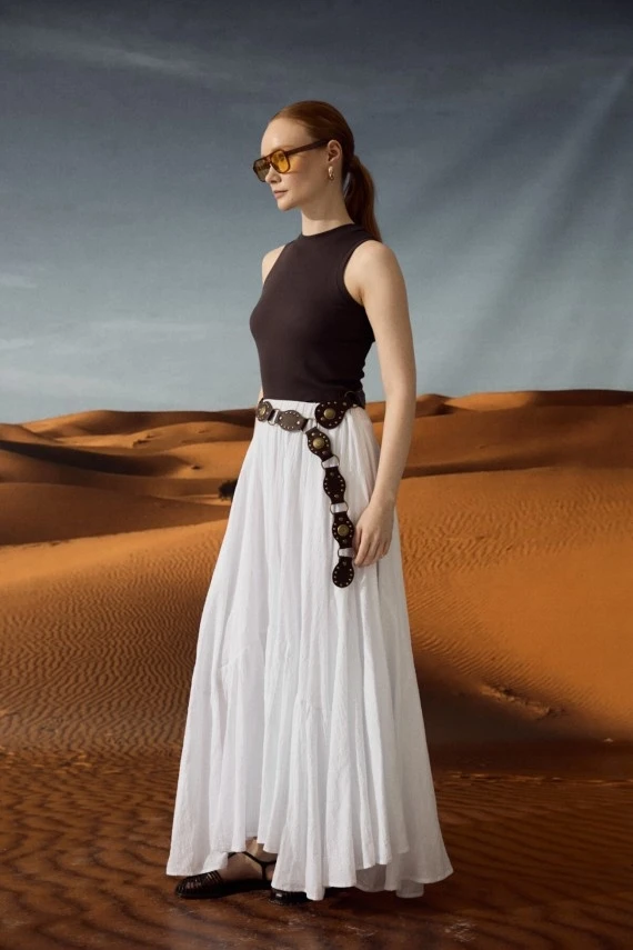 White Ruched Maxi Skirt - 3