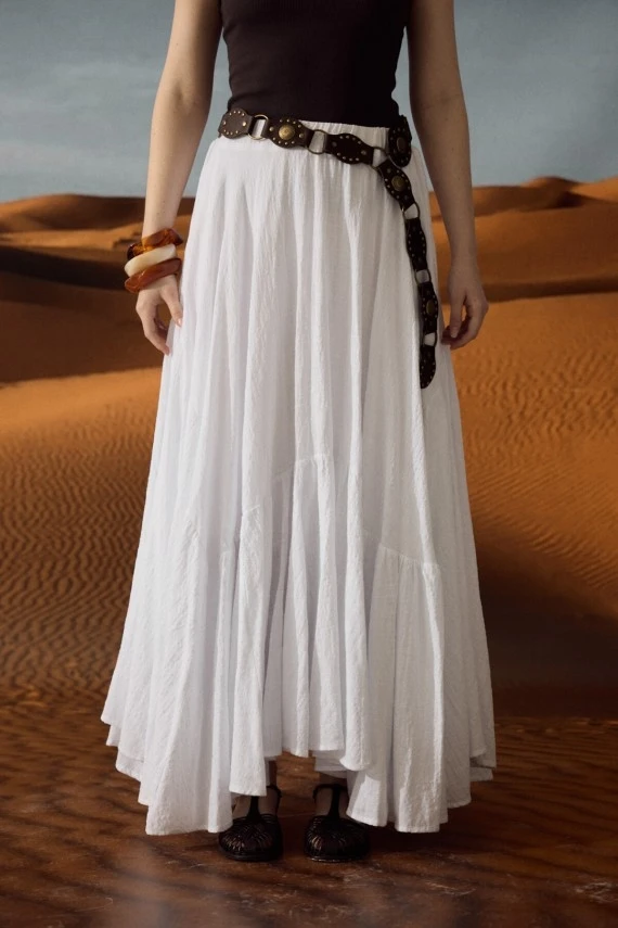 White Ruched Maxi Skirt - 6