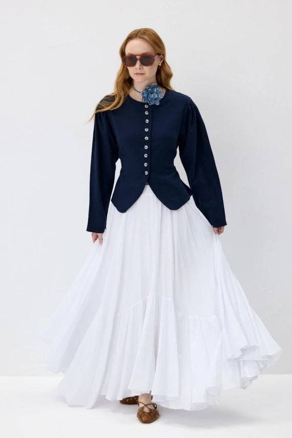 White Ruched Maxi Skirt - 2