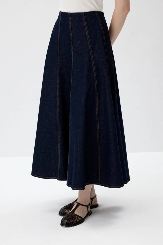 Parçalı Denim Etek - 5