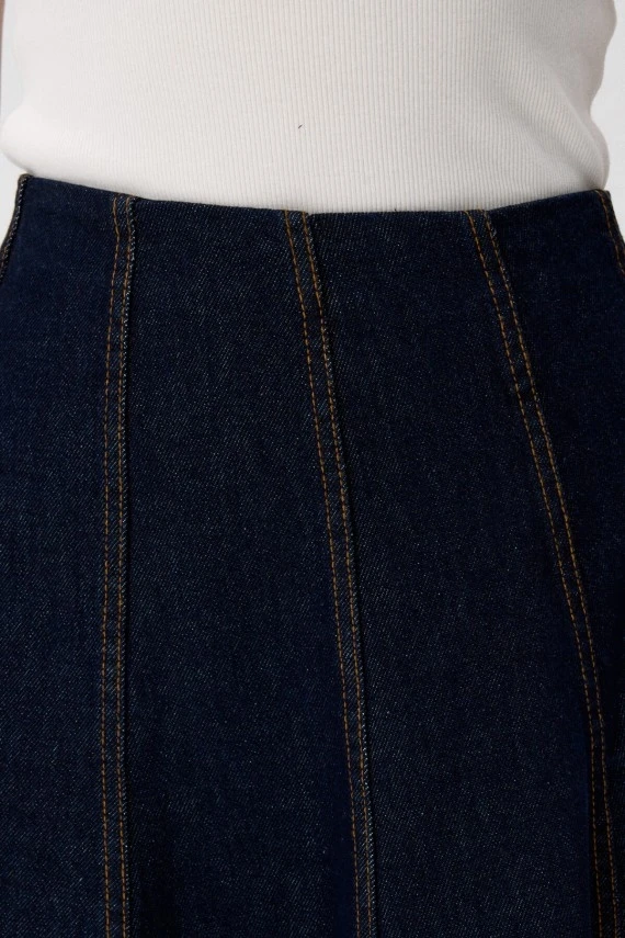 Parçalı Denim Etek - 6